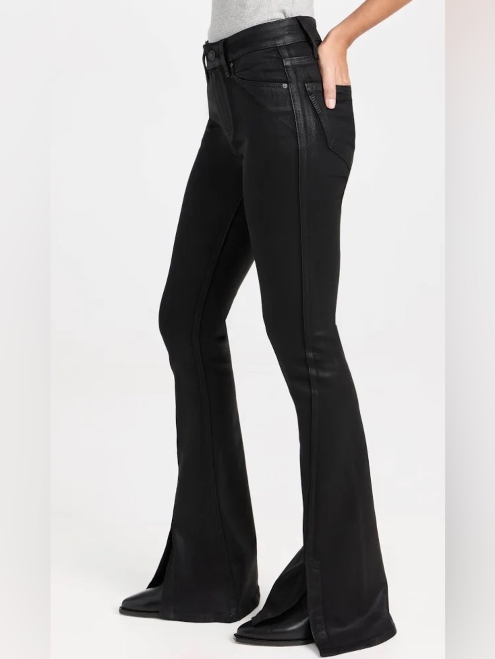 PAIGE Black High Rise Coated Flare Jeans NWT Waist 36 - Picture 8 of 14